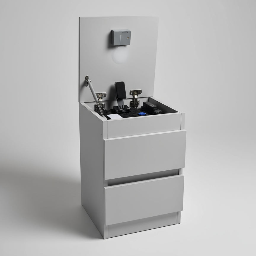 Gizli Bölmeli Komodin - MDF (Açık Gri)